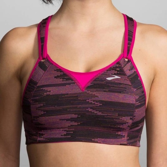 BROOKS Running Rebound Racer Sports Bra Size 34B Pink Black Adjustable Straps - Picture 1 of 11